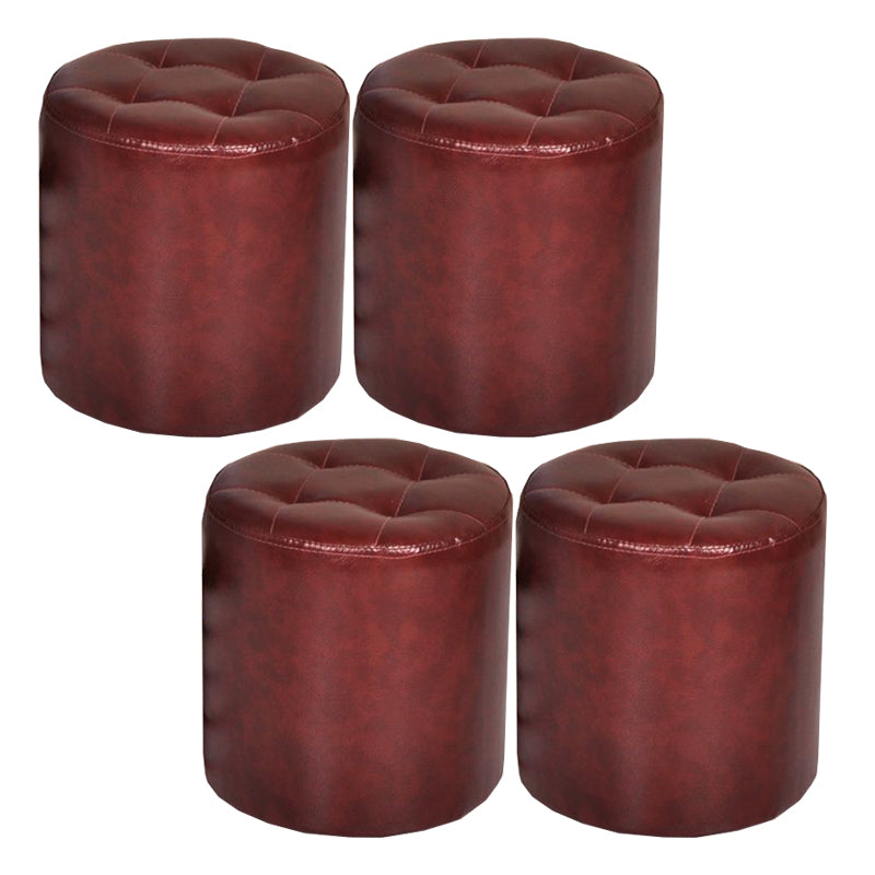Mid-Century Modern Pouf Ottoman PU Leather Upholstered Tufted Solid Color Round Ottoman