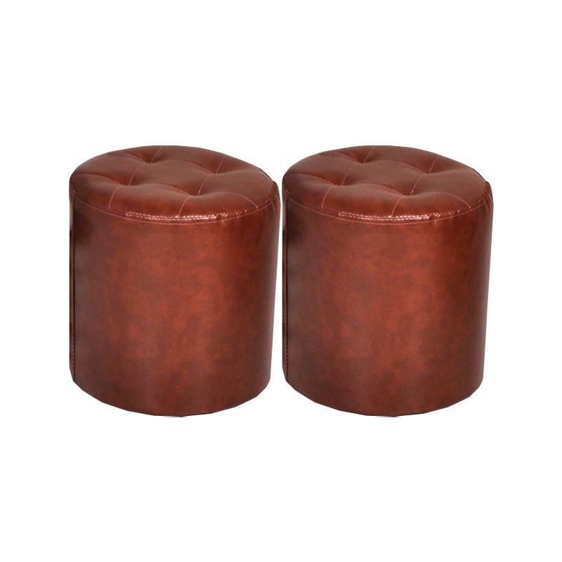 Mid-Century Modern Pouf Ottoman PU Leather Upholstered Tufted Solid Color Round Ottoman