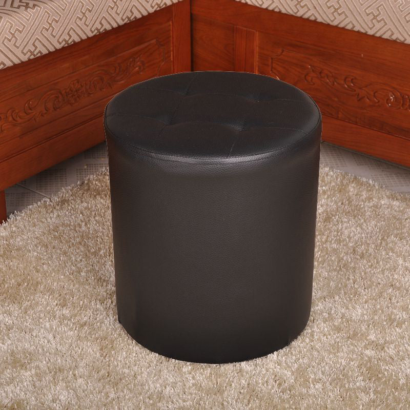 Mid-Century Modern Pouf Ottoman PU Leather Upholstered Tufted Solid Color Round Ottoman