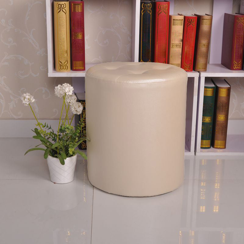Mid-Century Modern Pouf Ottoman PU Leather Upholstered Tufted Solid Color Round Ottoman