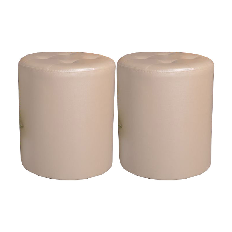 Mid-Century Modern Pouf Ottoman PU Leather Upholstered Tufted Solid Color Round Ottoman