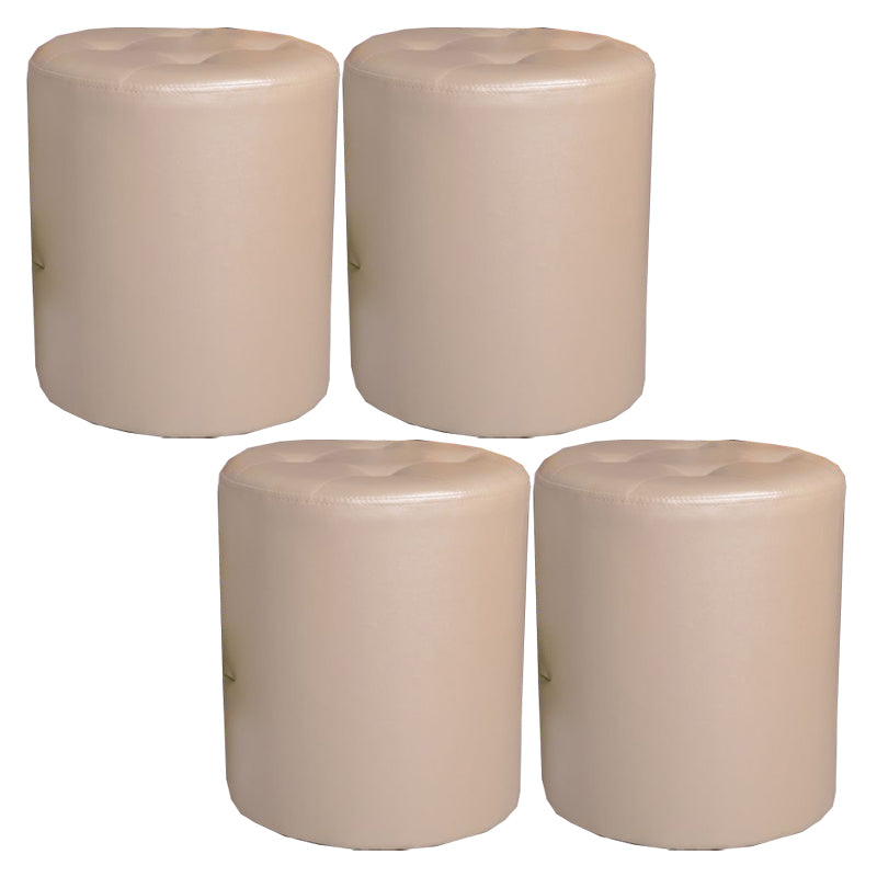 Mid-Century Modern Pouf Ottoman PU Leather Upholstered Tufted Solid Color Round Ottoman