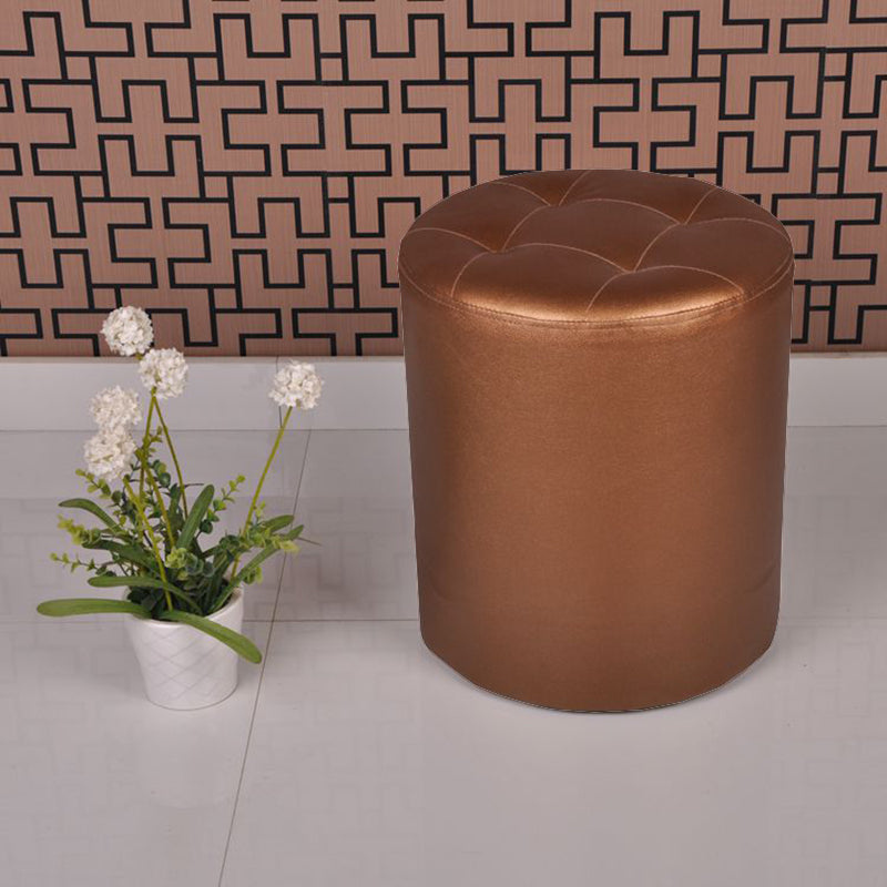 Mid-Century Modern Pouf Ottoman PU Leather Upholstered Tufted Solid Color Round Ottoman