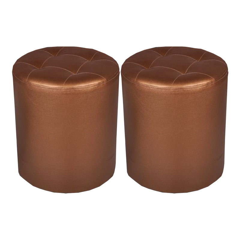 Mid-Century Modern Pouf Ottoman PU Leather Upholstered Tufted Solid Color Round Ottoman