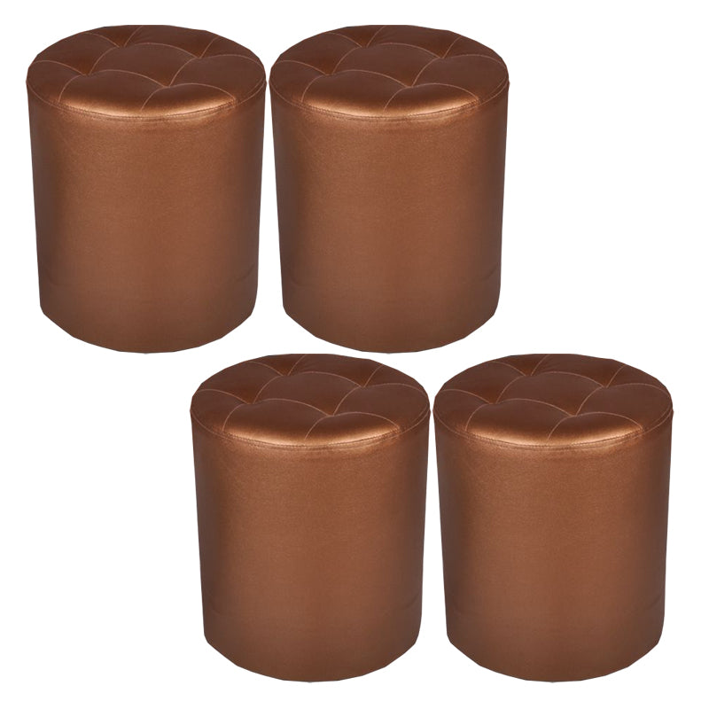 Mid-Century Modern Pouf Ottoman PU Leather Upholstered Tufted Solid Color Round Ottoman