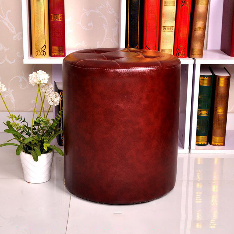 Mid-Century Modern Pouf Ottoman PU Leather Upholstered Tufted Solid Color Round Ottoman