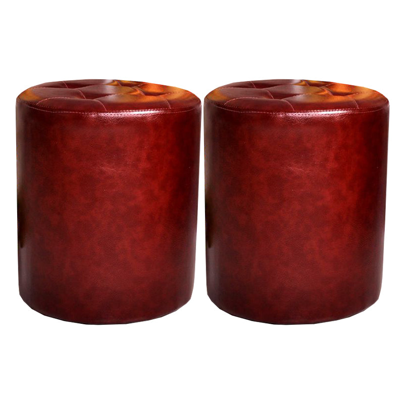 Mid-Century Modern Pouf Ottoman PU Leather Upholstered Tufted Solid Color Round Ottoman