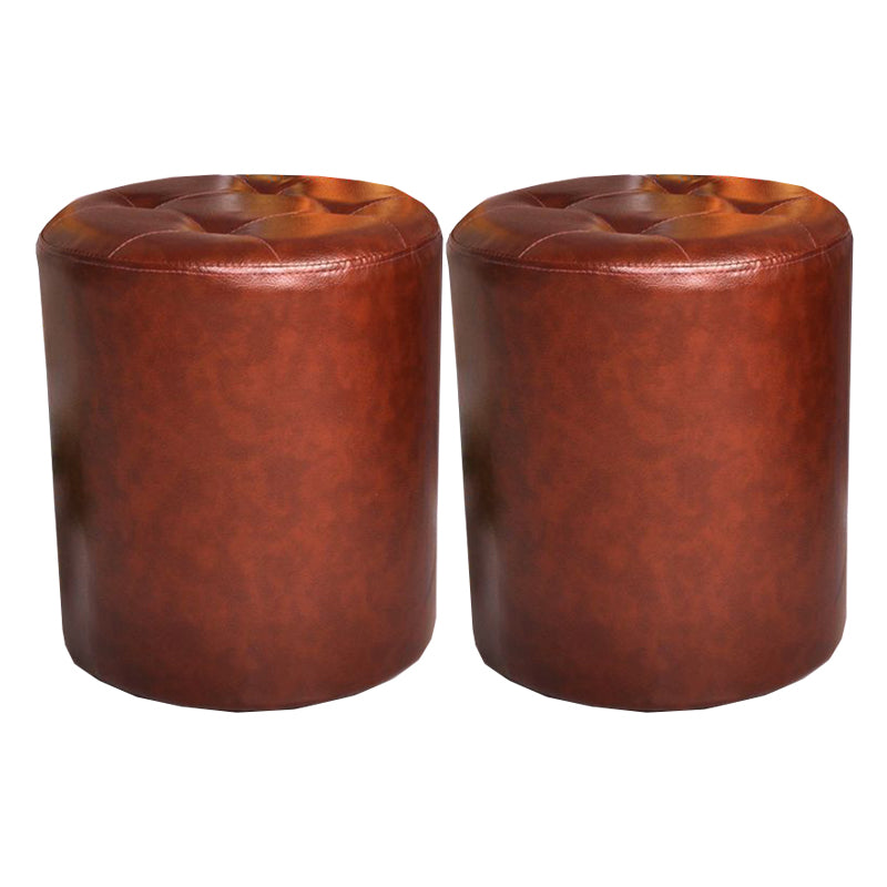 Mid-Century Modern Pouf Ottoman PU Leather Upholstered Tufted Solid Color Round Ottoman