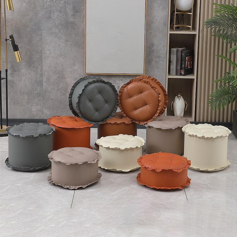 Modern Brown Water Resistant Pouf Lace Round Pouf for Living Room