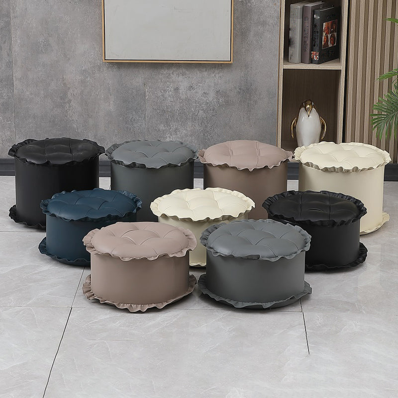Modern Brown Water Resistant Pouf Lace Round Pouf for Living Room