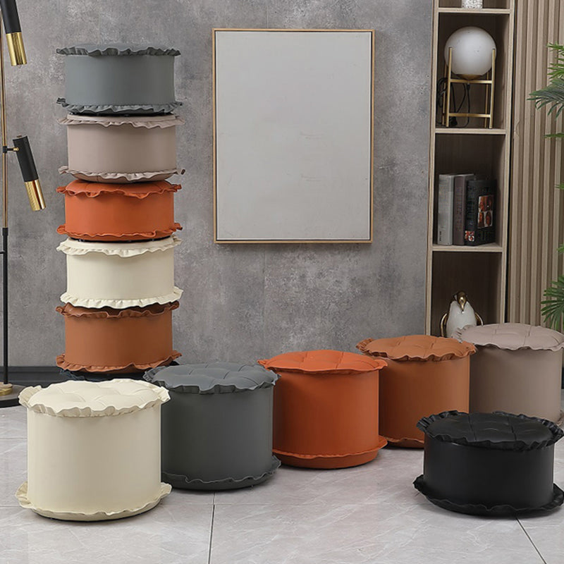 Modern Brown Water Resistant Pouf Lace Round Pouf for Living Room