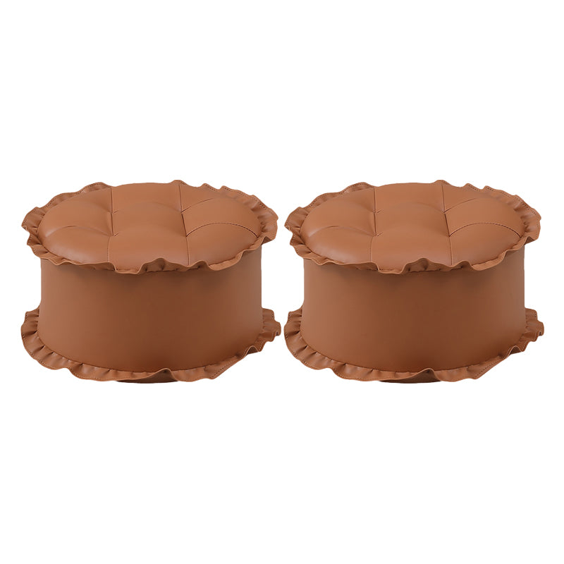 Modern Brown Water Resistant Pouf Lace Round Pouf for Living Room