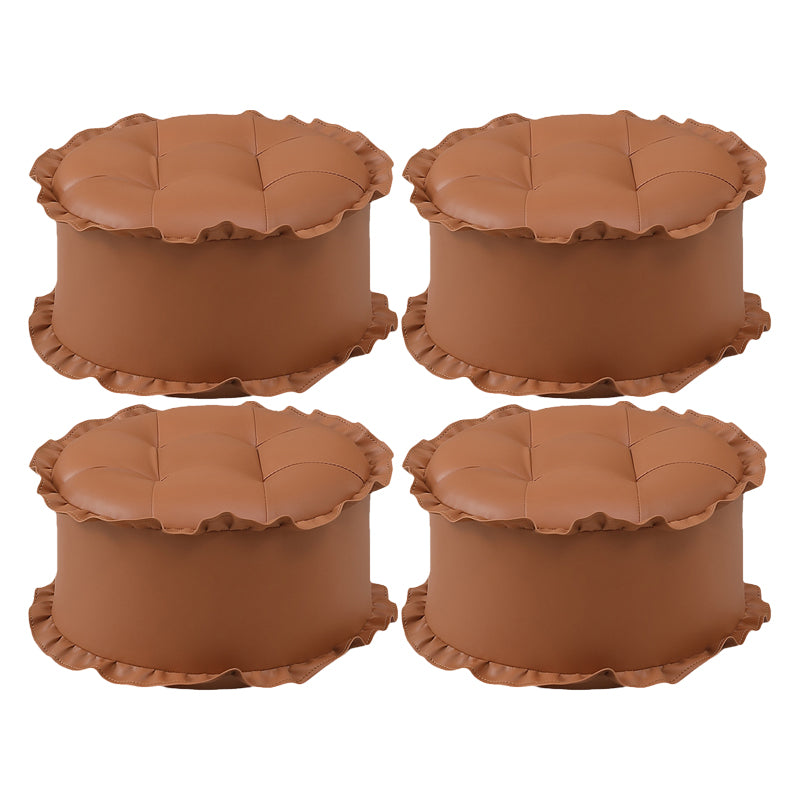 Modern Brown Water Resistant Pouf Lace Round Pouf for Living Room