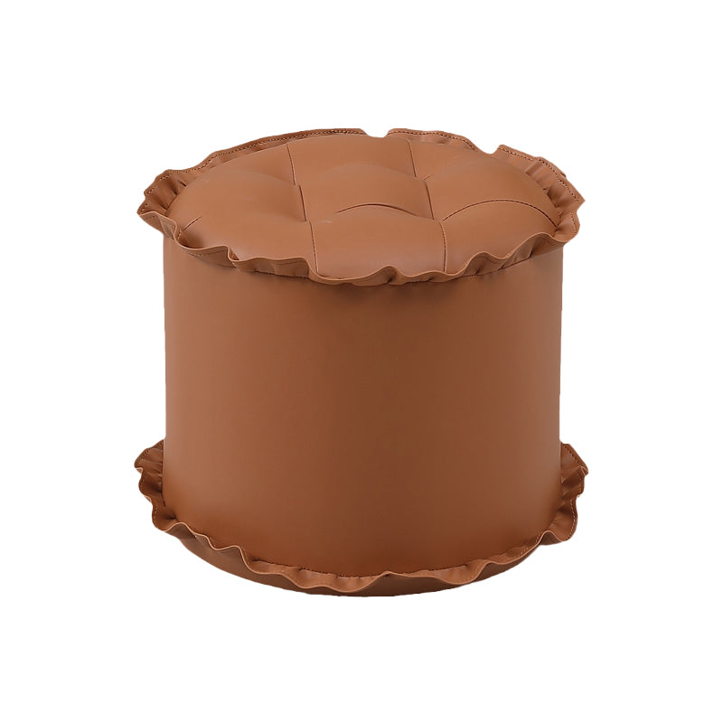 Modern Brown Water Resistant Pouf Lace Round Pouf for Living Room