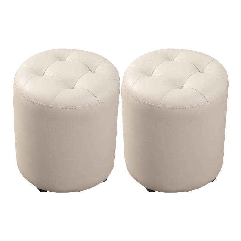 Modern Round Ottoman Solid Color Genuine Leather Tufted Pouf Ottoman