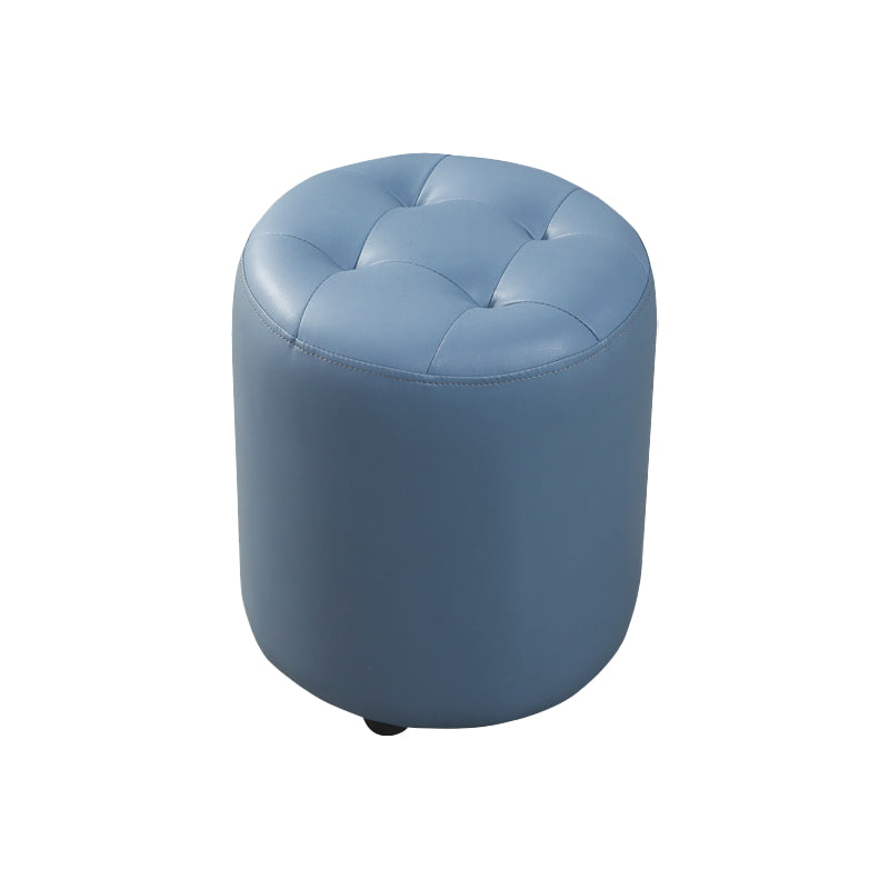 Modern Round Ottoman Solid Color Genuine Leather Tufted Pouf Ottoman