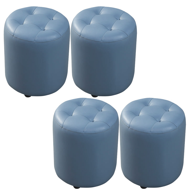 Modern Round Ottoman Solid Color Genuine Leather Tufted Pouf Ottoman