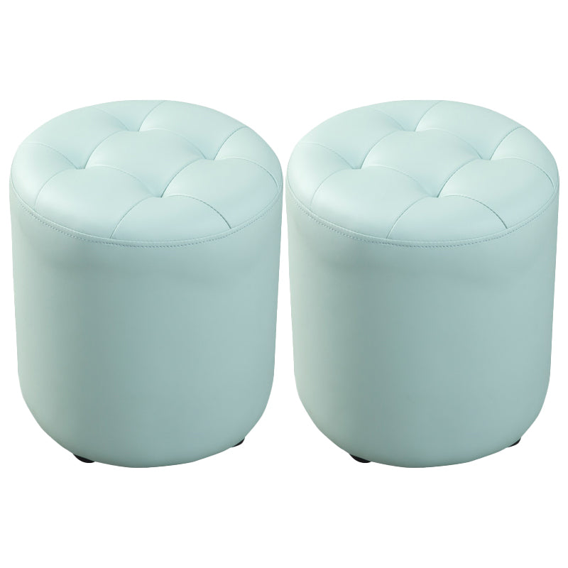 Modern Round Ottoman Solid Color Genuine Leather Tufted Pouf Ottoman