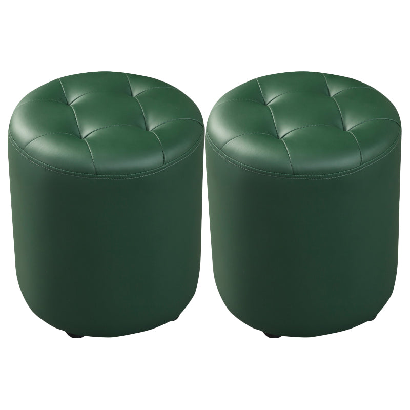 Modern Round Ottoman Solid Color Genuine Leather Tufted Pouf Ottoman