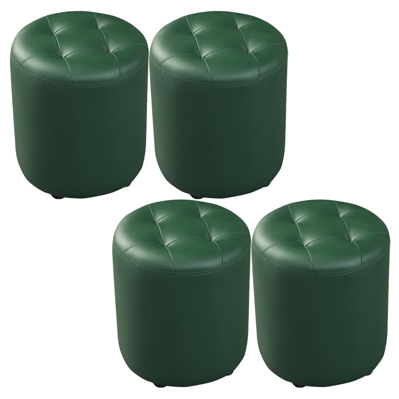 Modern Round Ottoman Solid Color Genuine Leather Tufted Pouf Ottoman