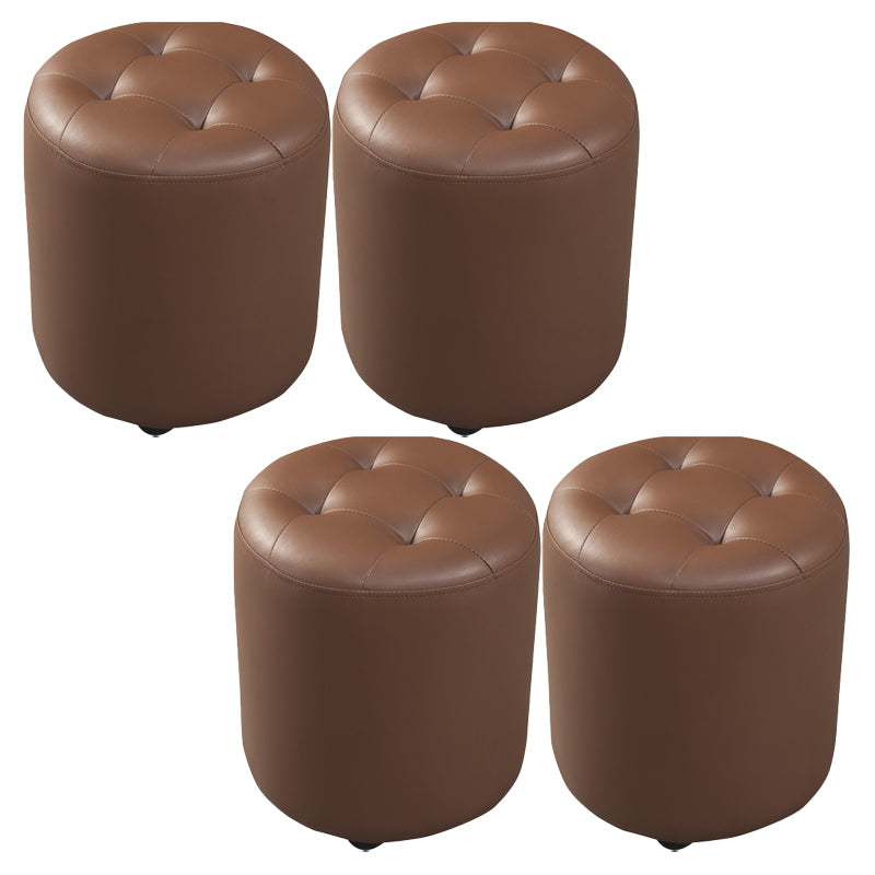 Modern Round Ottoman Solid Color Genuine Leather Tufted Pouf Ottoman