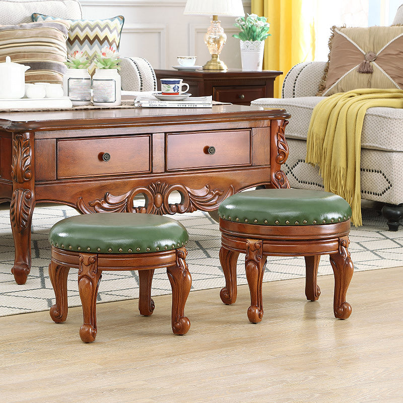 Mid-Century Modern Plain Pouf PU Leather Round Water Resistant Chair Ottoman