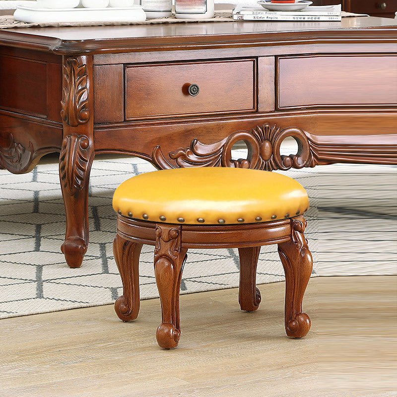 Mid-Century Modern Plain Pouf PU Leather Round Water Resistant Chair Ottoman