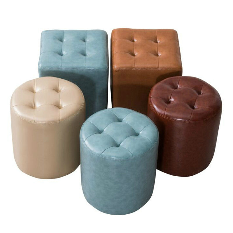 Mid-Century Tufted Ottoman Solid Color Water Resistant Genuine Leather Ottoman
