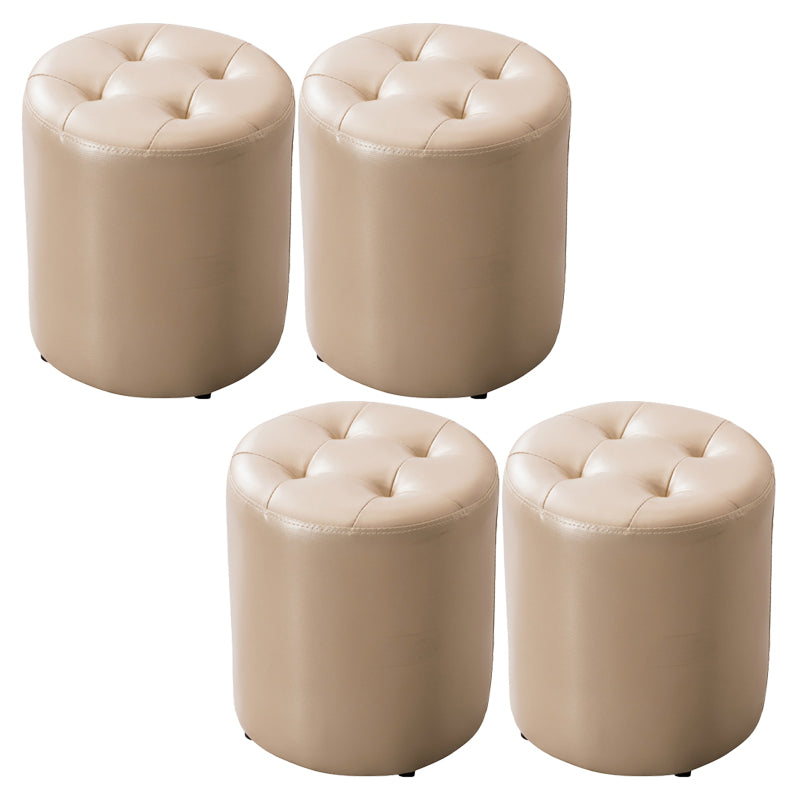 Mid-Century Tufted Ottoman Solid Color Water Resistant Genuine Leather Ottoman