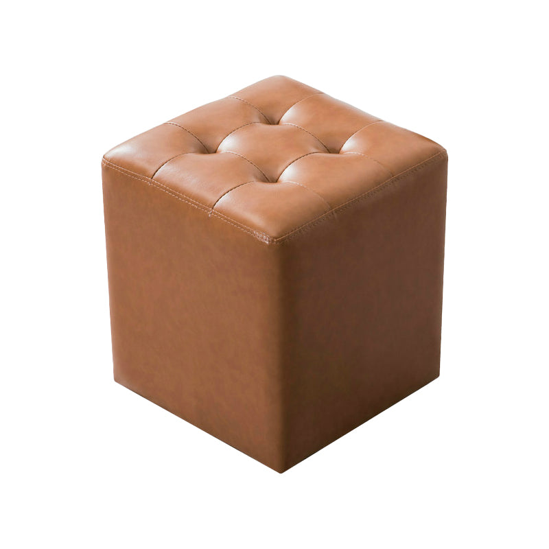 Mid-Century Tufted Ottoman Solid Color Water Resistant Genuine Leather Ottoman