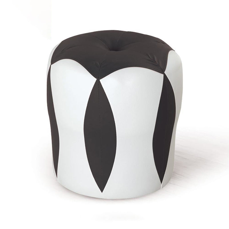 Modern Water Resistant Pouf Round Color Block Leather Indoor Pouf