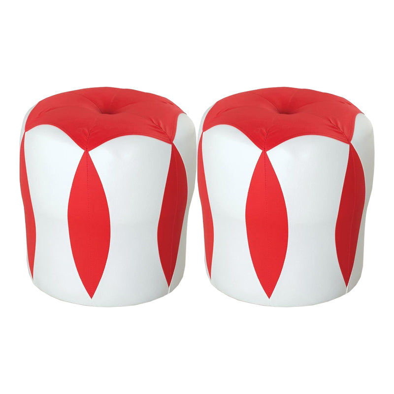 Modern Water Resistant Pouf Round Color Block Leather Indoor Pouf