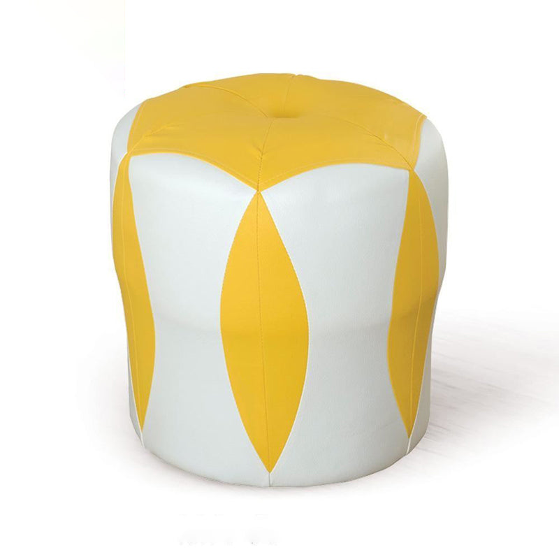 Modern Water Resistant Pouf Round Color Block Leather Indoor Pouf