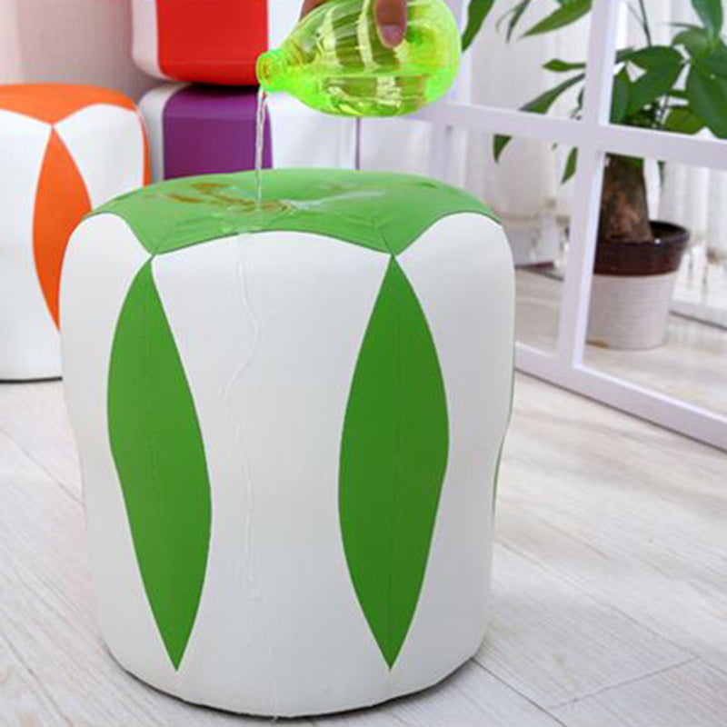 Modern Water Resistant Pouf Round Color Block Leather Indoor Pouf