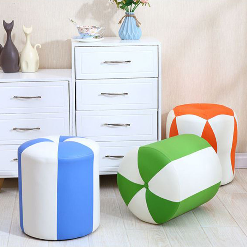 Modern Water Resistant Pouf Round Color Block Leather Indoor Pouf