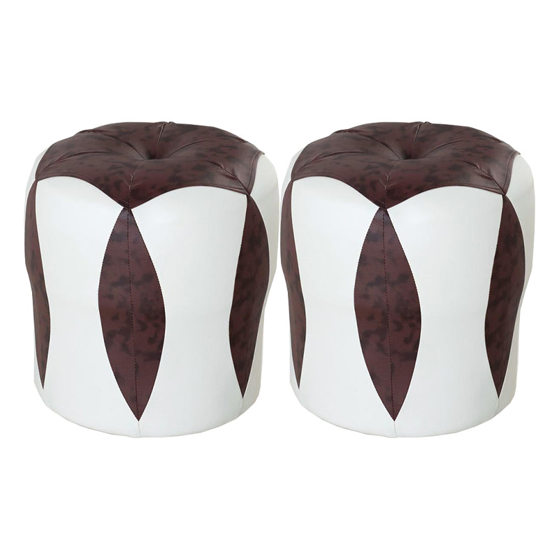 Modern Water Resistant Pouf Round Color Block Leather Indoor Pouf