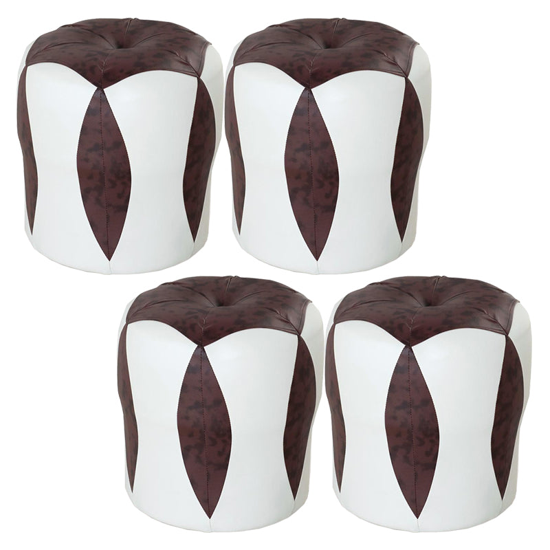 Modern Water Resistant Pouf Round Color Block Leather Indoor Pouf