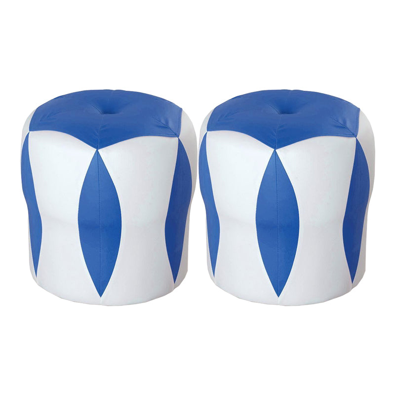 Modern Water Resistant Pouf Round Color Block Leather Indoor Pouf