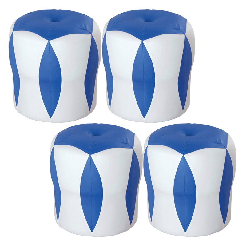 Modern Water Resistant Pouf Round Color Block Leather Indoor Pouf