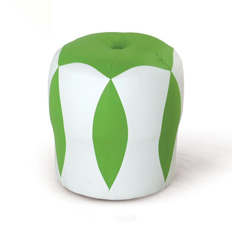 Modern Water Resistant Pouf Round Color Block Leather Indoor Pouf