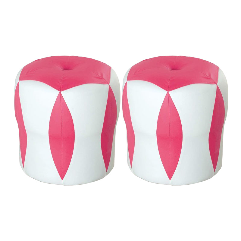 Modern Water Resistant Pouf Round Color Block Leather Indoor Pouf