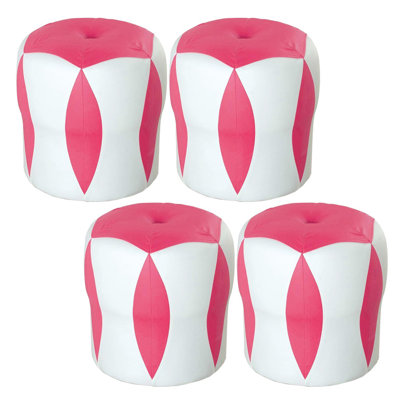 Modern Water Resistant Pouf Round Color Block Leather Indoor Pouf