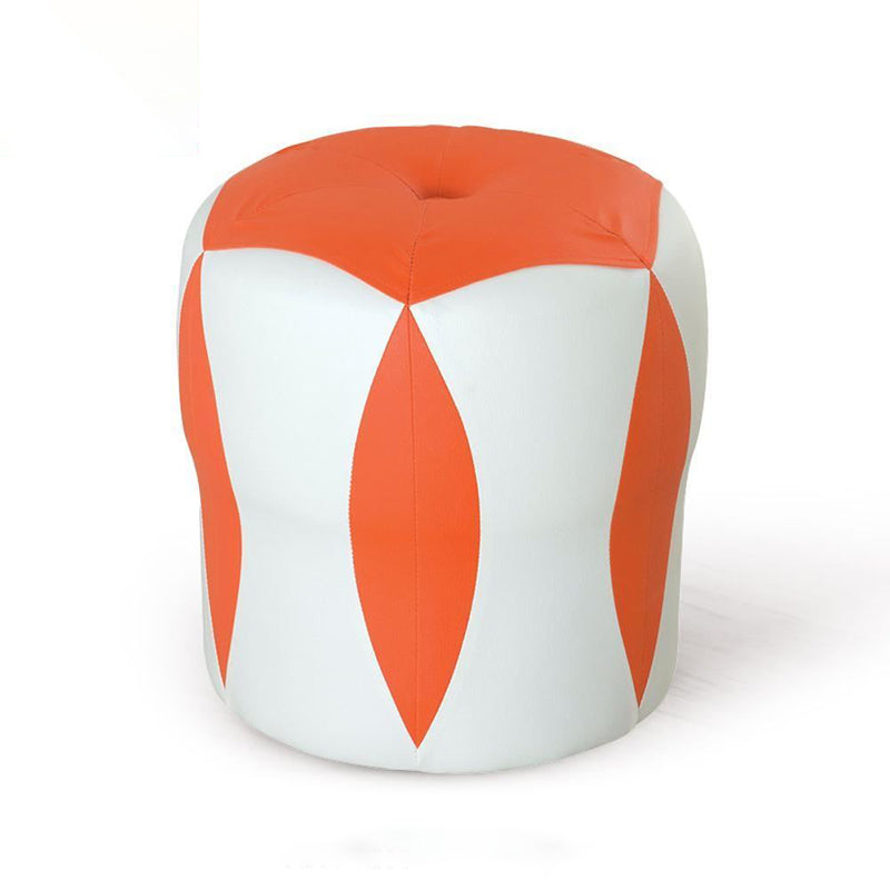 Modern Water Resistant Pouf Round Color Block Leather Indoor Pouf