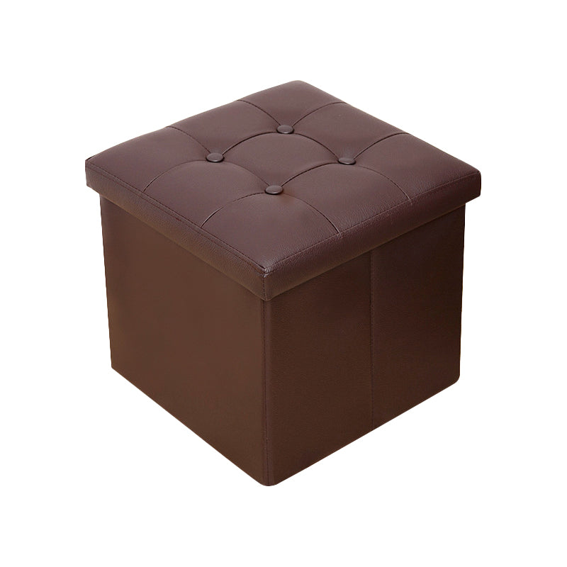 Vintage Tufted Ottoman Pure Color PU Leather Water Resistant Square Ottoman with Storage