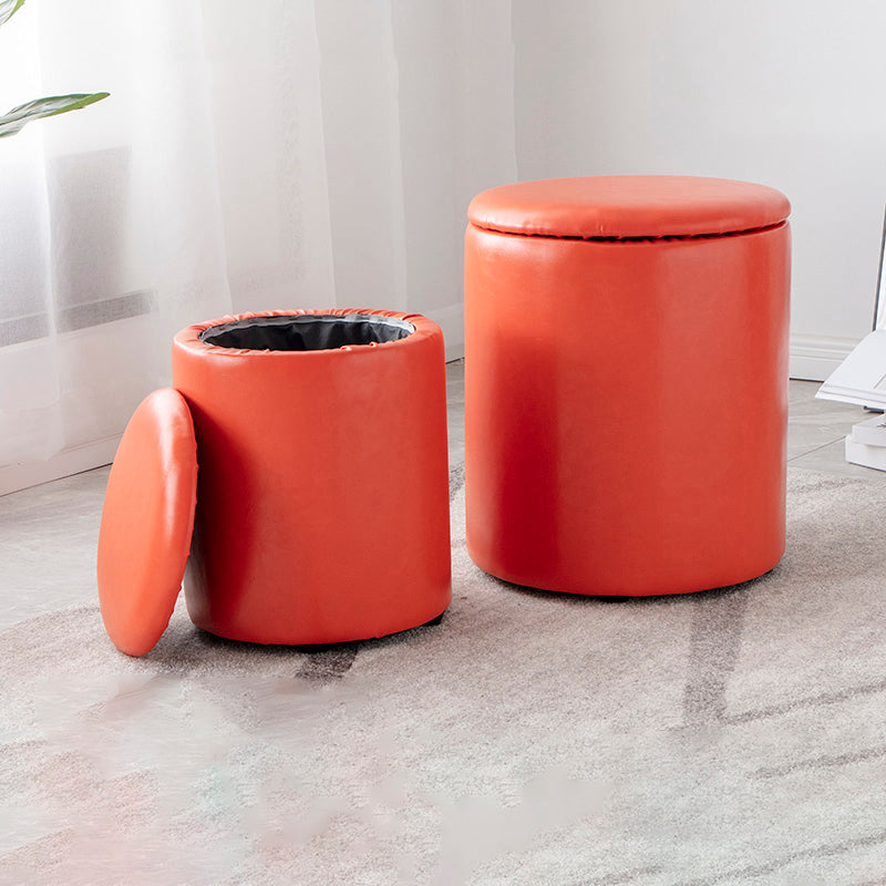 Modern Plain Storage Ottoman PU Leather Cylinder Shape with Storage Pouf Chair