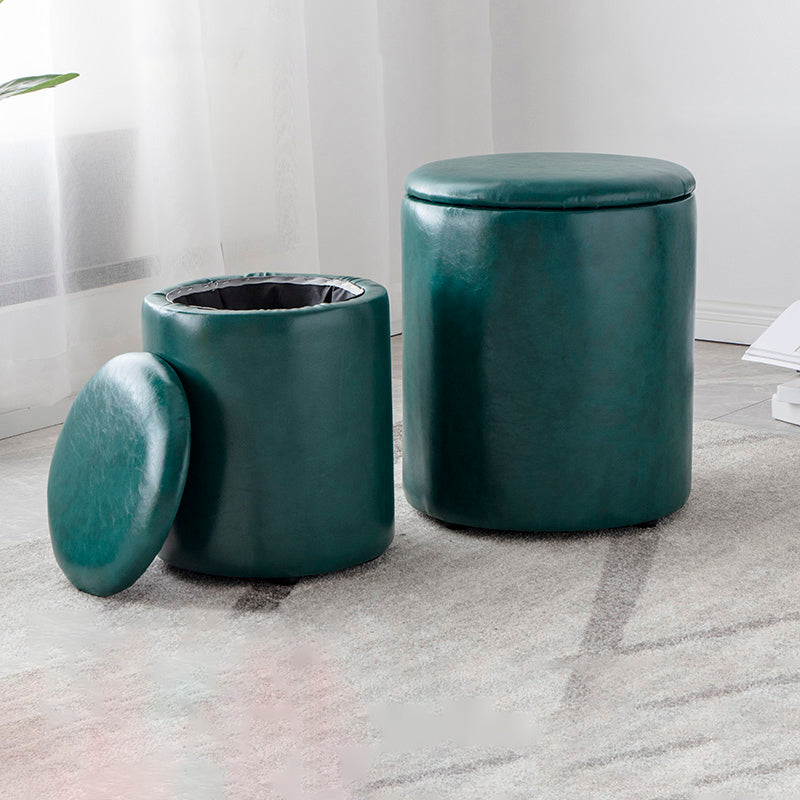 Modern Plain Storage Ottoman PU Leather Cylinder Shape with Storage Pouf Chair