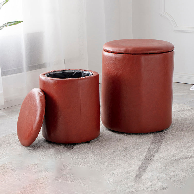 Modern Plain Storage Ottoman PU Leather Cylinder Shape with Storage Pouf Chair