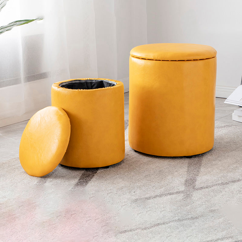 Modern Plain Storage Ottoman PU Leather Cylinder Shape with Storage Pouf Chair