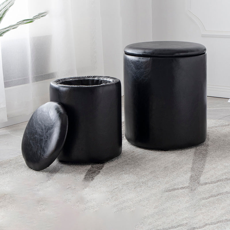 Modern Plain Storage Ottoman PU Leather Cylinder Shape with Storage Pouf Chair