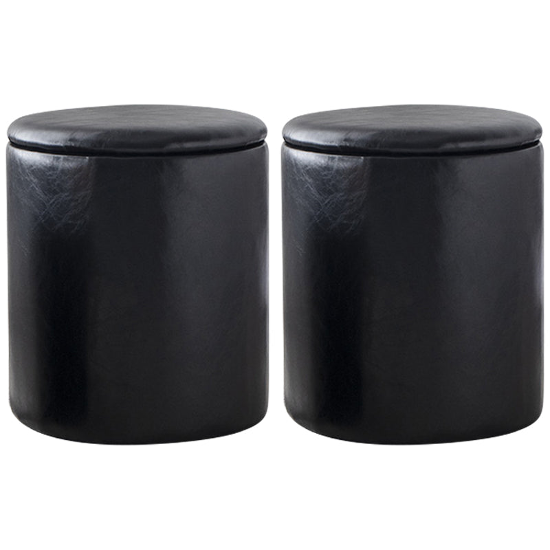 Modern Plain Storage Ottoman PU Leather Cylinder Shape with Storage Pouf Chair